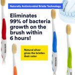 Graphic showing mouthwatcher antimicrobial bristle technology